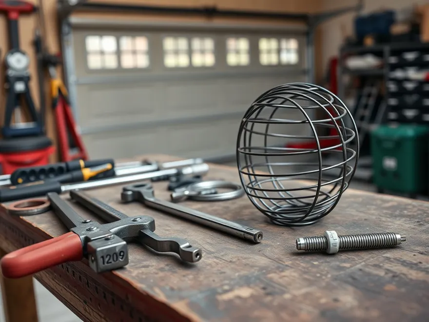Technician replacing a garage door torsion spring with winding bars